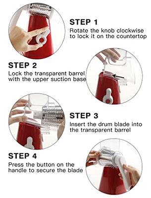 Favia Rotary Cheese Grater with Handle - Food Shredder with 3 Stainless Steel Drum Blades