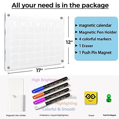 Magnetic Acrylic Calendar for Fridge 17x12 Clear Dry Erase Calendar Board  for Refrigerator Includes 5 Dry Erase Markers and Eraser 