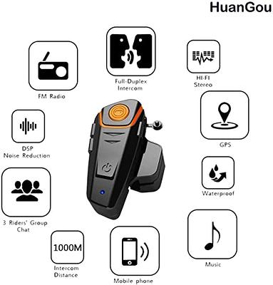 Motorcycle Bluetooth Headset, BT-S2 Bluetooth 5.0 Helmet Intercom Headset  up to 3 Riders 1000M Helmet Communication System for Ski/ATV/Dirt