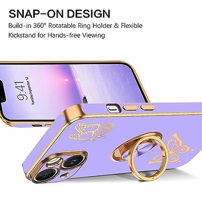 for iPhone 14 Designer Case,Luxury Elegant Phone Case with Kickstand Ring  Stand for Women Girls Soft TPU Metal Edges Shockproof Protective Cover Black