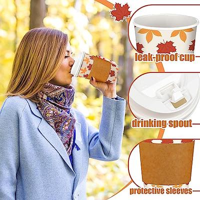 16 oz Disposable Coffee Cups with Lids and Sleeves for Hot to Go Drinks (Light Blue, Set of 48)