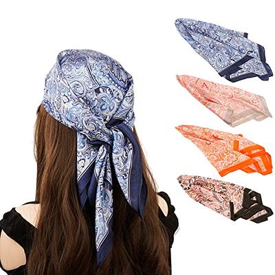 35” Large Square Satin Head Scarf - 3Pcs Satin Hair Scarves Silk Bandana  Scarf Beach Headscarf Silk Feeling Scarf for Women
