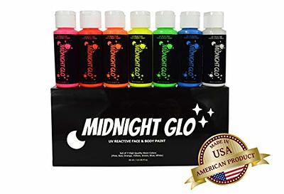 Midnight Glo UV Neon Face & Body Paint Glow Kit (7 Bottles 2 oz. Each) Black  Light Reactive Fluorescent Paint - Safe, Washes Off Skin, Non-Toxic - Yahoo  Shopping