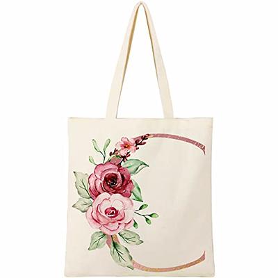 Floral Initial Canvas Tote Bag Customized Wedding Gift 