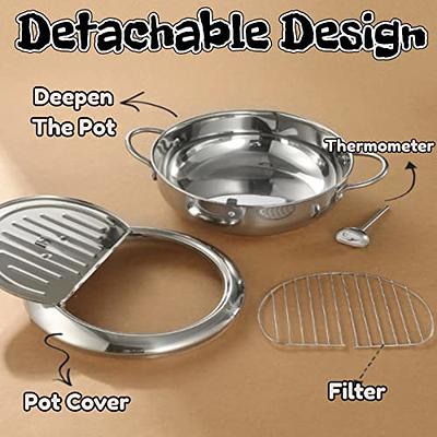 Stainless Steel Deep Frying Pot with a Thermometer and Lid Kitchen