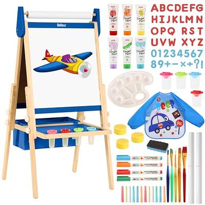 Wooden Art Easel Magnetic Whiteboard and Chalkboard Tabletop Drawing Board  for Kids with Magnetic Letters Numbers and Other Accessories, Education