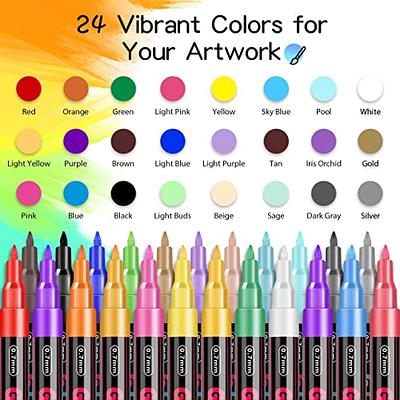 24 Fine Line Acrylic Paint Pens - 0.7mm & 1mm Microfiber Tips - Vibrant Colors