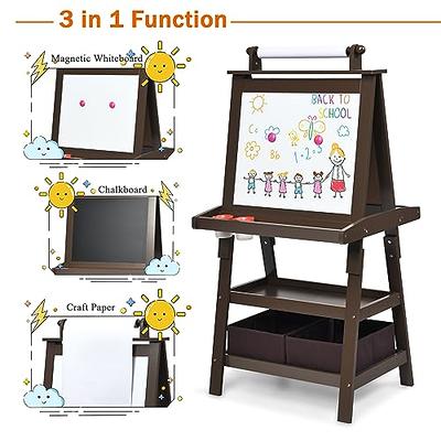 Easel for Kids, Gimlife White Board Art Easel Chalkboard Double-Sided Dry  Erase Whiteboard & Chalkboard Standing for Kids with Easel Paper Roll for