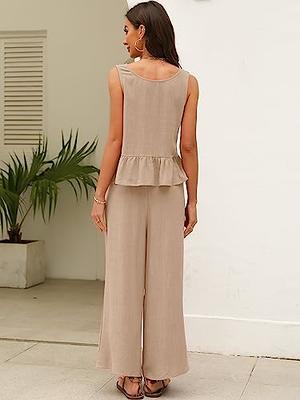 Womens Summer 2 Piece Outfits Sleeveless Slim Crop Tank Top and Casual  Loose Baggy Flowy Wide Leg Palazzo Long Pants 