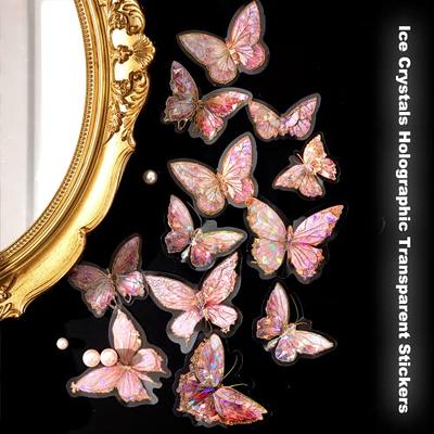Aromoty Butterfly Stickers Set Ice Crystals Holographic Shiny Transparent Resin Waterproof Stickers Decals (80 Pieces with 4 Themes) for