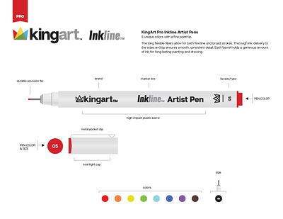 KINGART Inkline Brush Tip Color Ink Pens, Set of 8