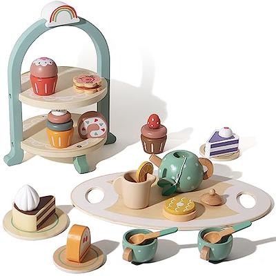 23 Pieces Toddler Tea Set Little Girl Wooden Tea Party Set with