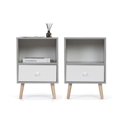 Kinbor Set of 2 Nightstands Bedside Tables with Drawers Modern Nightstand  Accent Furniture for Bedroom Living Room White 