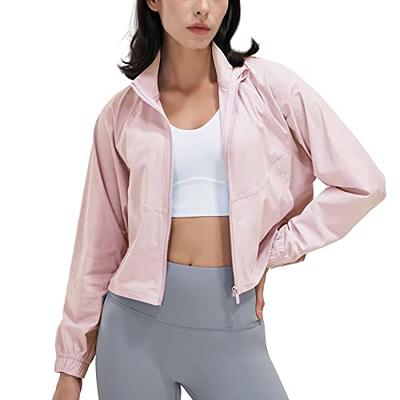 CRZ YOGA Women's Full Zip Up Running Jacket Pockets Outdoor Sports Cropped  Jackets Gym Long Sleev