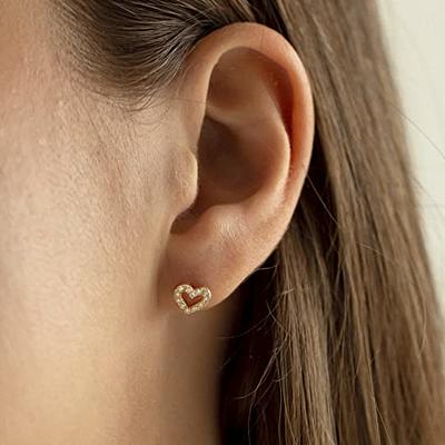 Tiny Heart Stud Earrings in Solid Gold 14K White