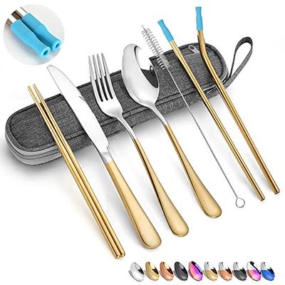 Taplord Portable Travel Silverware Set with Case, Includes 10 Pcs of Travel Utensils with Case, Stainless Steel Flatware Set for Camping, Easy to