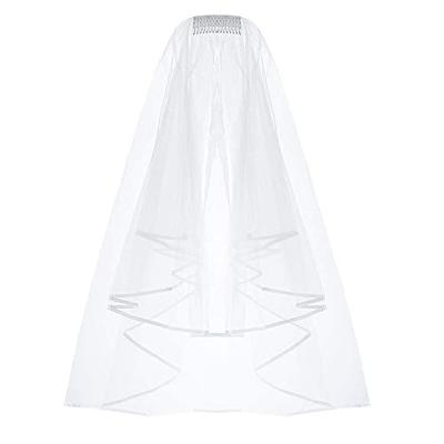  White Wedding Veil,2 Tier Ribbon Edge Center Cascade