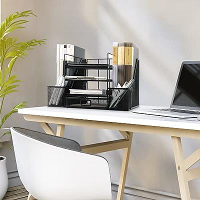 VIVSOL 5-Tier Office Supplies Desk Organizer, Desk Organizers and  Accessories with 2-File Organizer with Sliding Drawer, 4 Trays and Large  Capacity