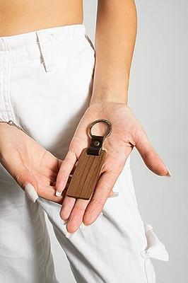 50 Pcs Leather Keychain Blanks Wooden Keychain Blanks Wood Keychain Blank  Unfinished Wood Tags with Leather Strap Keyring (Walnut)