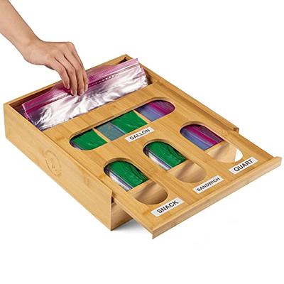 Bamboo Ziplock Bag Storage Kitchen Drawer Organizer