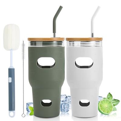  Ruckae Drinking Glasses with Bamboo Lids and Straw