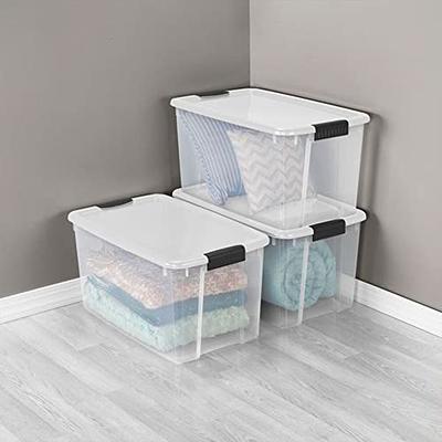 Sterilite 30 qt. Clear Plastic Storage Bin Totes with Latching Lid in Grey  (18-Pack) - Yahoo Shopping
