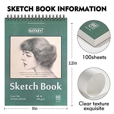 9 x 12 inches Sketch Book, Top Spiral Bound Sketch Pad, 1 Pack 100