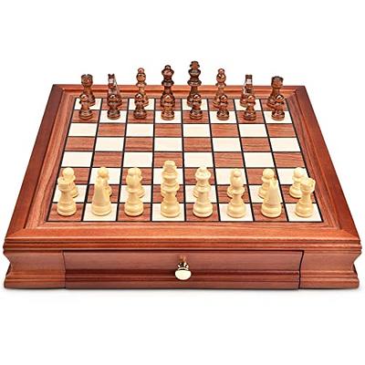 AMEROUS Magnetic Wooden Chess and Checkers Game Set, 15 Inches (2 in 1)  Chess Board Games, 2 Extra Queens - Gift Package - Game Pieces Storage  Slots