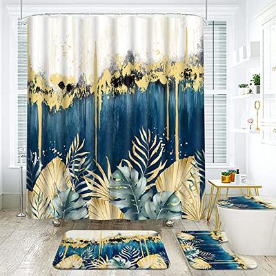 4pcs/set Flower Pattern Shower Curtain & Bath Mat, Modern