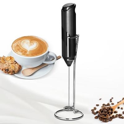 Handheld Milk Frother for Coffee with Stand, Red Battery Powered (Included)  Whisk Drink Mixer with 2 Stainless Steel Whisk Heads for Latte