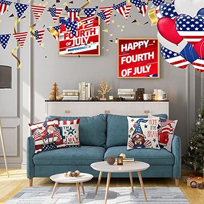 STRYAO 4th of July Pillow Covers 18x18 Inch Independence Day Throw Pillow  Case Red Blue Stars Stripes Decorative Pillow Case America Patriotic  Outdoor Pillowcase Linen Cushion Case Home Decor, 4 Pack 