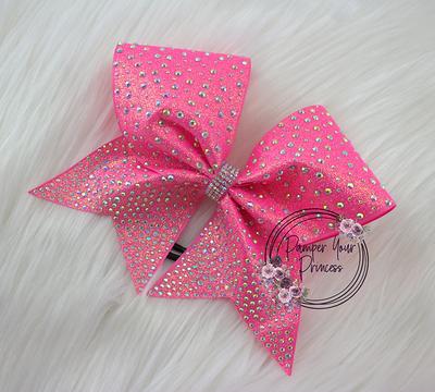 NEW PINK & WHITE GLITTER Cheer Bow Pony Tail 3 Inch Ribbon Girls  Cheerleading