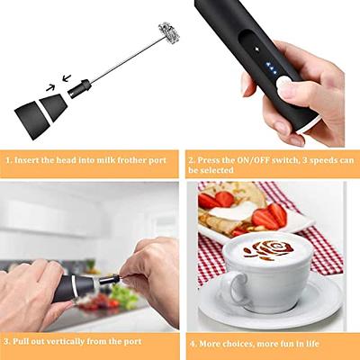 Milk Frother, Handheld Electric Egg Whisk USB Rechargeable Foam Maker with  Stainless Steel Whisks & 3 Speed Adjustable Egg Beater Mini Blender Drink