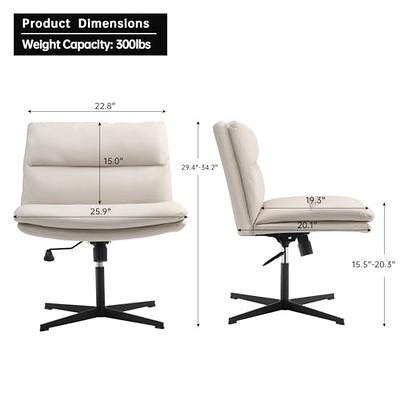 LEMBERI PU Leather Armless Office Desk Chair No Wheels,Criss Cross Legged  Home Office Wide Padded Swivel Vanity Chair,120°Rocking Mid Back Ergonomic