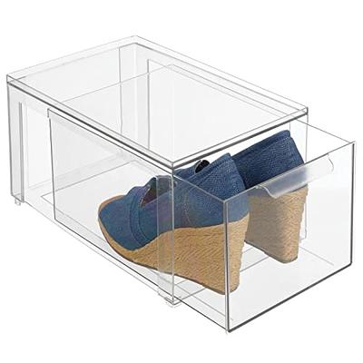 mDesign Plastic Stacking Closet Storage Organizer Bin with Drawer, 4 Pack,  Clear