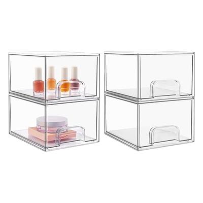 Syntus 4 Piece Set Stackable Makeup Organizers, 4.4'' Tall Acrylic Drawer  Organizer, Clear Plastic Cosmetics Storage Drawers for Vanity, Undersink