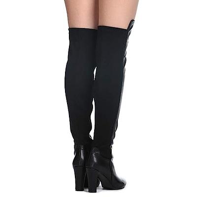 Shoe'N Tale Women Stretch Suede Chunky Heel Thigh High Over The Knee Boots