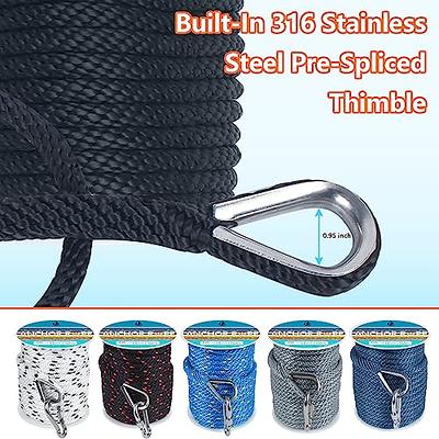 Anchor Rope 50 Ft 3/8 in, Premium Solid MFP Braid Anchor Line with