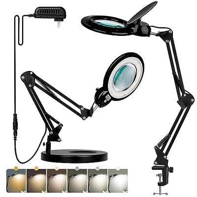 10X Magnifying Glass Desk Light Magnifier LED Lamp Reading Lamp, Base &  Clamp, Black