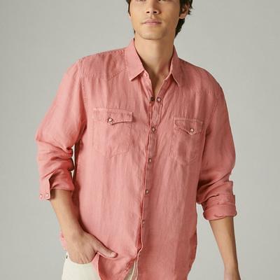 Lucky Brand Solid Linen Long Sleeve Western Shirt - Men's Clothing  Outerwear Shirt Jackets in Dusty Cedar, Size XL - Yahoo Shopping