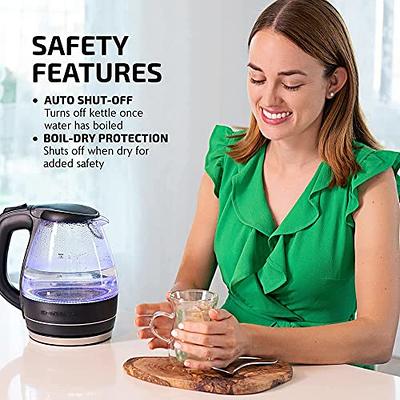 OVENTE Glass Electric Kettle Hot Water Boiler 1.5 Liter Borosilicate Glass  Fast Boiling Countertop Heater - BPA