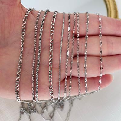 Dainty Silver Beaded Chain Necklace