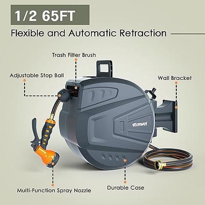 Roywel Retractable Garden Hose Reel,Outdoor Hose Reel,Wall  Mounted,Automatic Rewind,180°Piovt, Any Length Lock, With 9- Function  Sprayer Nozzle (1/2 65FT) - Yahoo Shopping