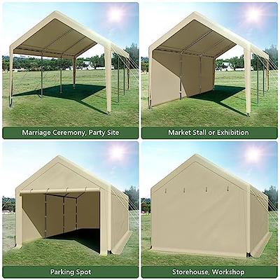 Outsunny 10' x 16' Carport, Heavy Duty Portable Garage Storage Tent with  Large Zippered Door, Anti-UV PE Canopy Cover for Car, Truck, Boat