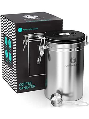 Coffee Canister - Coffee Gator Stainless Steel Coffee Container - Fresher  Beans and Grounds for Longer - Date-Tracker, CO2-Release Valve and  Measuring