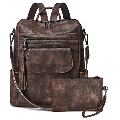 FADEON Leather Laptop Backpack for Women PU Computer Backpacks, Designer  Travel Back Pack Purse with Laptop Compartment Brown