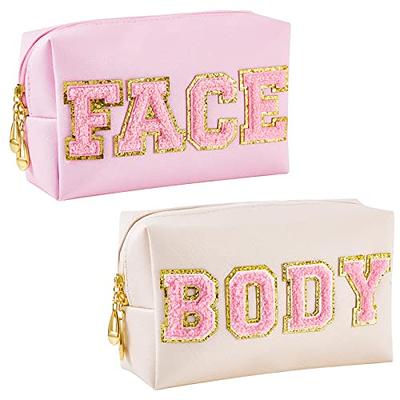 Y1tvei Preppy Patch SKIN White Letter White Cosmetic Toiletry Bag