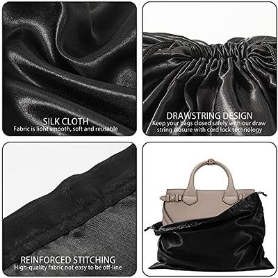 6 Pack Dust Bags for Handbags Silk Dust Cover Bag for Handbags Purses Shoes  Boots, Silk Dustproof Drawstring Bag Travel Storage Pouch (Black, 19.6 ×