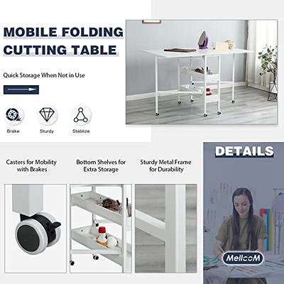 MELLCOM Home Hobby Craft Table with Storage Shelves, Mobile Folding Cutting  Table for Large Fabric, Foldable Table for Home Office Sewing Room Craft  Room, Fixed Height 35.5in - Yahoo Shopping