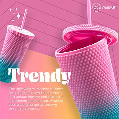 Two-Tone Matte Studded Tumbler with Lid & Straw, Reusable BPA Free Plastic  Water Bottle, Travel Friendly Water/Iced Coffee/Cold Brew/Smoothie Textured  Cold Cup, 24oz (Pink & Electric Blue) - Yahoo Shopping